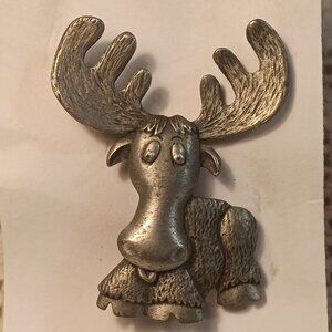 JJ Jonette Jewelry Vintage Signed Pewter Moose Brooch Pin Jewelry
